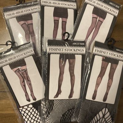 6 Different Styles Of Fishnet Stockings, Adult Size. NIB. Snake, Skull, Spider,+